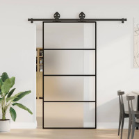 Produktbild för Skjutdörr med hårdvara 102,5x205 cm ESG-glas och aluminium