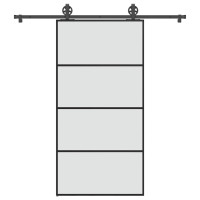 Produktbild för Skjutdörr med hårdvara 102,5x205 cm ESG-glas och aluminium