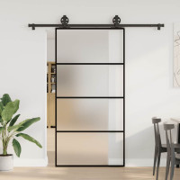 Produktbild för Skjutdörr med hårdvara 102,5x205 cm ESG-glas och aluminium