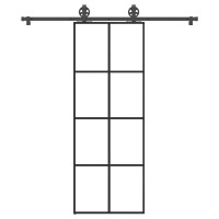 Produktbild för Skjutdörr med beslagset ESG glas och aluminium 76x205 cm