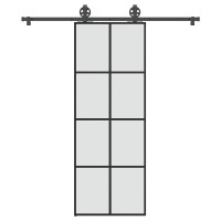 Produktbild för Skjutdörr med beslagset ESG glas och aluminium 76x205 cm