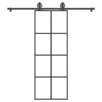 Produktbild för Skjutdörr med beslagset ESG glas och aluminium 76x205 cm