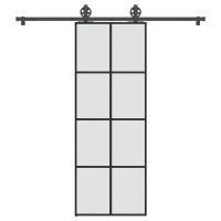 Produktbild för Skjutdörr med beslagset ESG glas och aluminium 76x205 cm