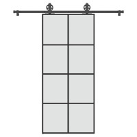 Produktbild för Skjutdörr med beslagset ESG glas och aluminium 90x205 cm