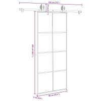 Produktbild för Skjutdörr med beslagset ESG glas och aluminium 90x205 cm