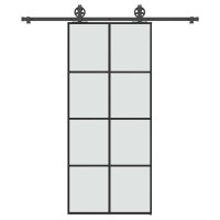 Produktbild för Skjutdörr med beslagset ESG glas och aluminium 90x205 cm