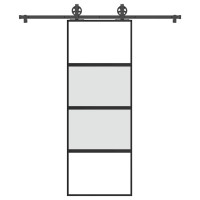 Produktbild för Skjutdörr med beslagset härdat glas och aluminium 76x205 cm