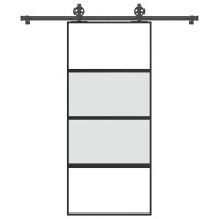 Produktbild för Skjutdörr med beslagset härdat glas och aluminium 90x205 cm