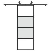 Produktbild för Skjutdörr med beslagset härdat glas och aluminium 76x205 cm