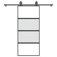 Produktbild för Skjutdörr med beslagset härdat glas och aluminium 90x205 cm