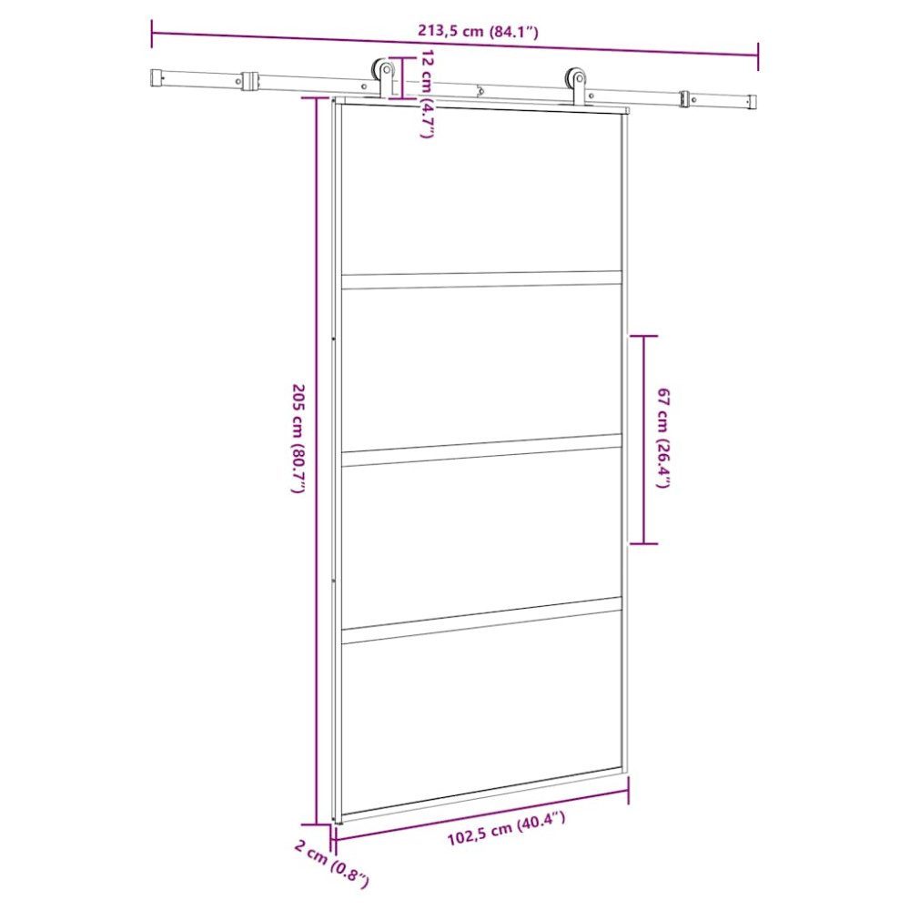 Produktbild för Skjutdörr med hårdvara 102,5x205 cm härdat glas och aluminium