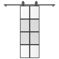 Produktbild för Skjutdörr med beslagset härdat glas och aluminium 76x205 cm