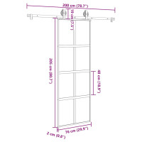 Produktbild för Skjutdörr med beslagset härdat glas och aluminium 76x205 cm