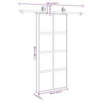 Produktbild för Skjutdörr med beslagset härdat glas och aluminium 90x205 cm