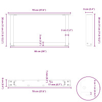 Produktbild för Soffbordsben U-formade 2 st svart 70x(30-31) cm stål