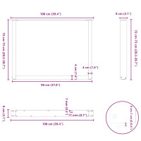 Produktbild för Soffbordsben U-formade 2 st antracit 100x(72-73) cm stål