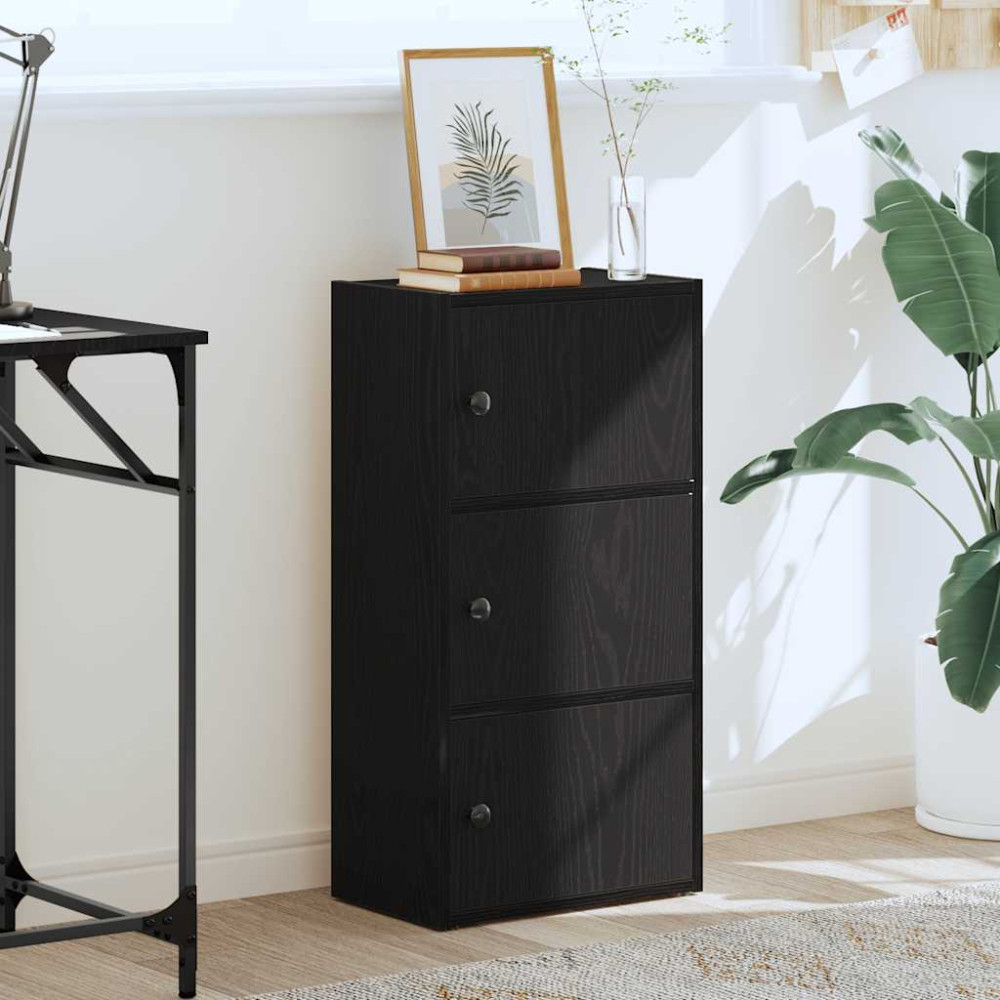 Produktbild för Bokhylla svart ek 40x24x77 cm konstruerat trä