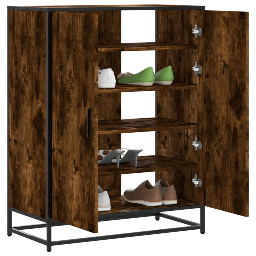Produktbild för Skoskåp rökfärgad ek 75x38x97,5 cm konstruerat trä och metall