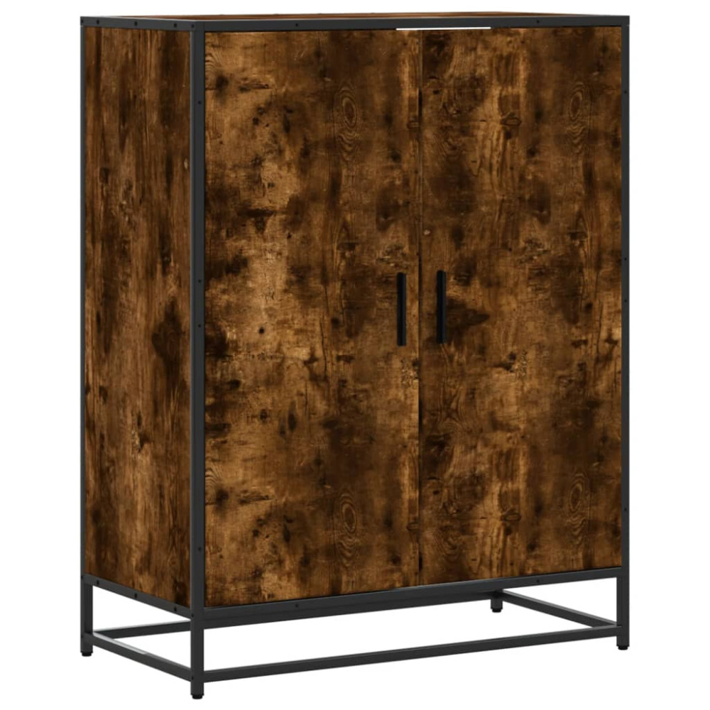 Produktbild för Skoskåp rökfärgad ek 75x38x97,5 cm konstruerat trä och metall