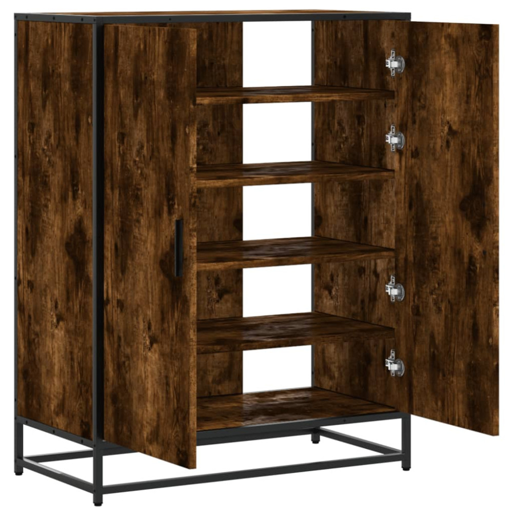 Produktbild för Skoskåp rökfärgad ek 75x38x97,5 cm konstruerat trä och metall