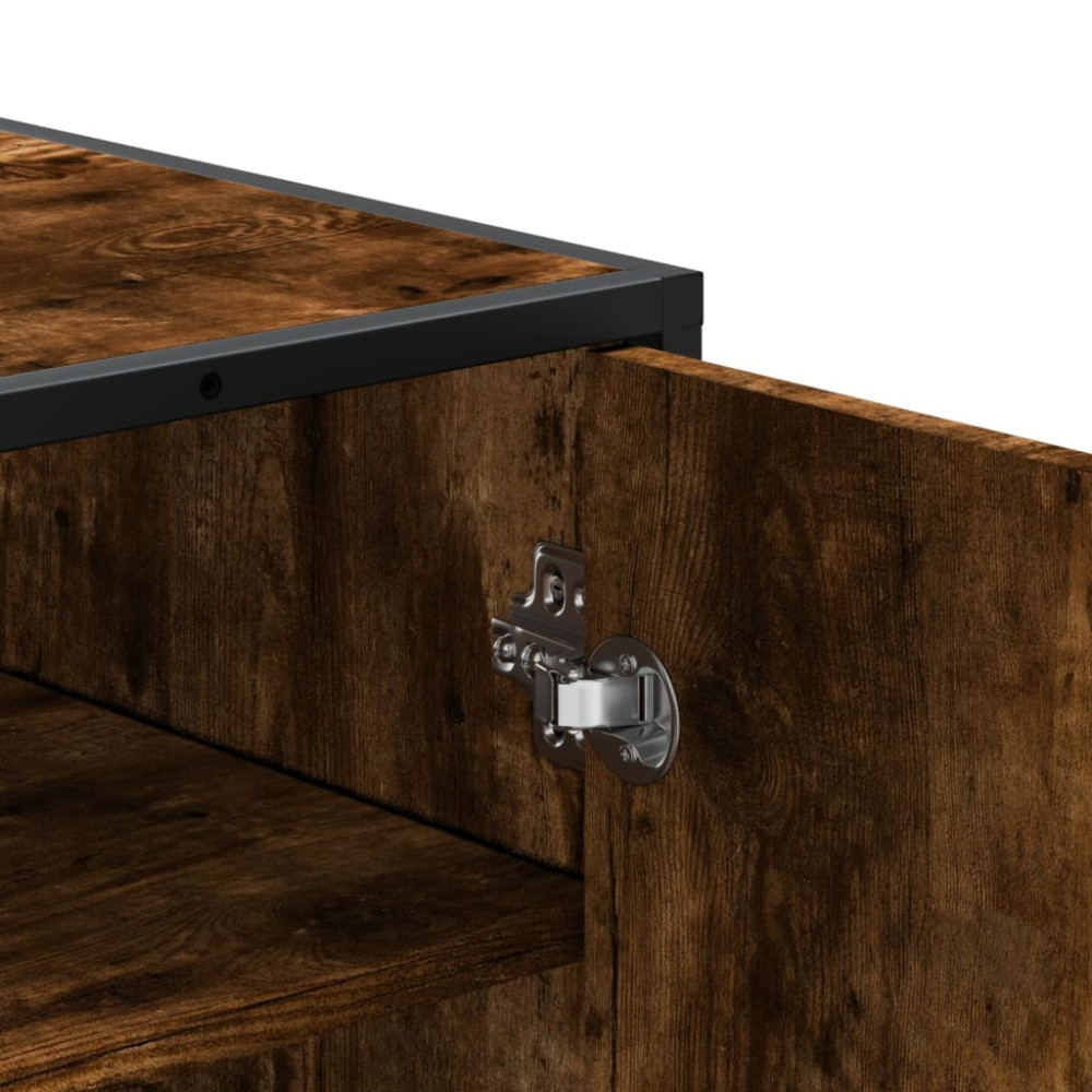 Produktbild för Skoskåp rökfärgad ek 75x38x97,5 cm konstruerat trä och metall