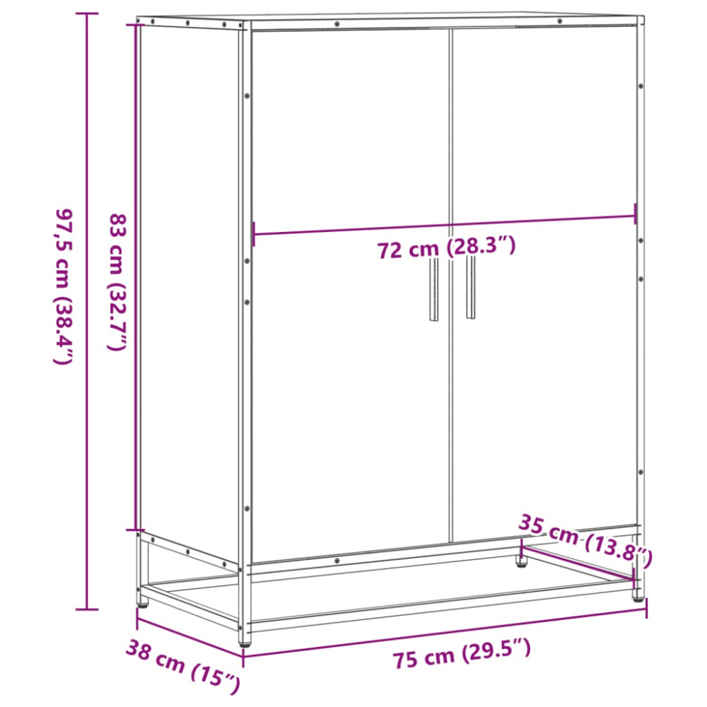 Produktbild för Skoskåp rökfärgad ek 75x38x97,5 cm konstruerat trä och metall