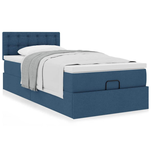 vidaXL Ottoman sängram med madrass blå 90x190 cm tyg
