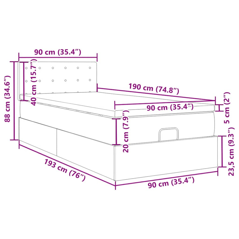 Produktbild för Ottoman sängram med madrass blå 90x190 cm tyg