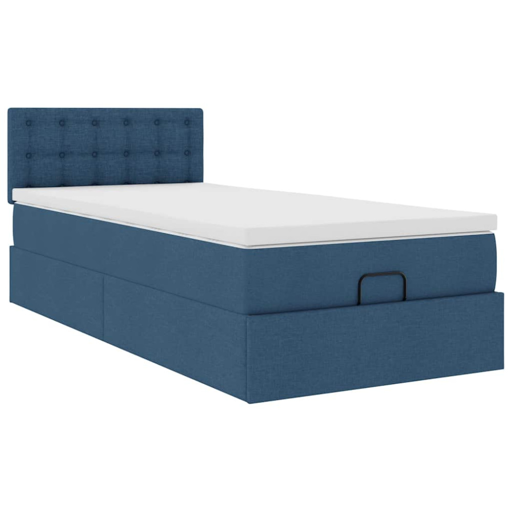 Produktbild för Ottoman sängram med madrass blå 90x190 cm tyg