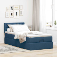 Produktbild för Ottoman sängram med madrass blå 90x190 cm tyg