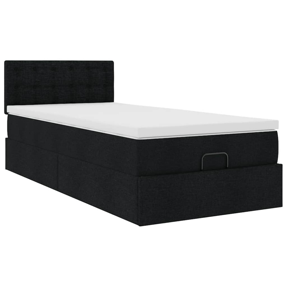 Produktbild för Ottoman säng med madrass svart 100x200 cm tyg