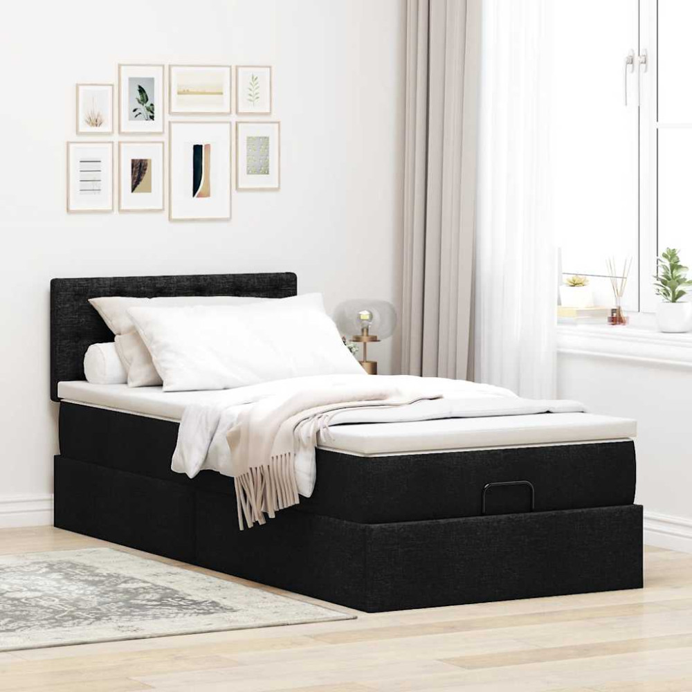 Produktbild för Ottoman säng med madrass svart 100x200 cm tyg