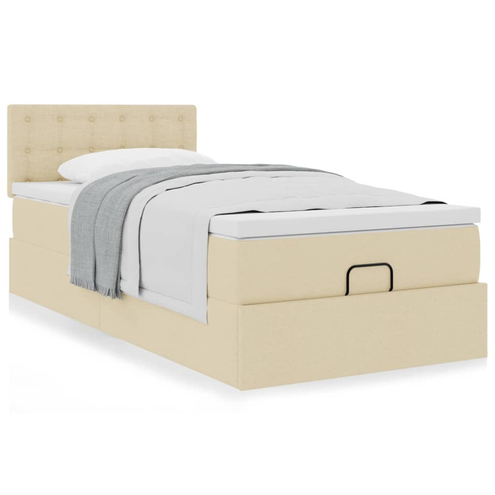 Produktbild för Ottoman säng med madrass gräddvit 100x200 cm tyg