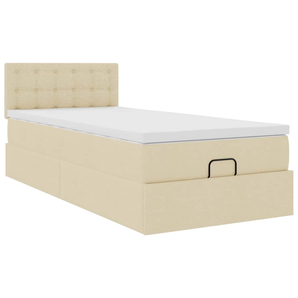 Produktbild för Ottoman säng med madrass gräddvit 100x200 cm tyg