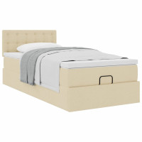 Produktbild för Ottoman säng med madrass gräddvit 100x200 cm tyg