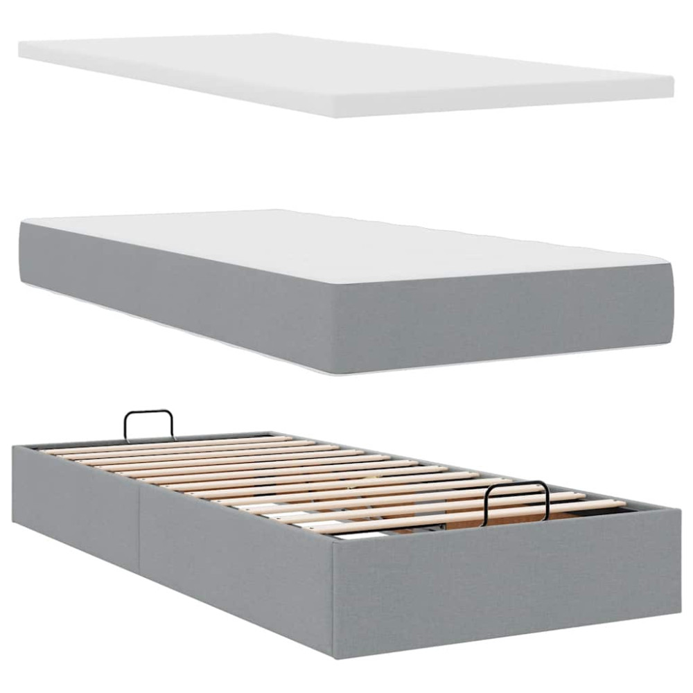 Produktbild för Ottoman sängram med madrasser ljusgrå 200x200 cm tyg