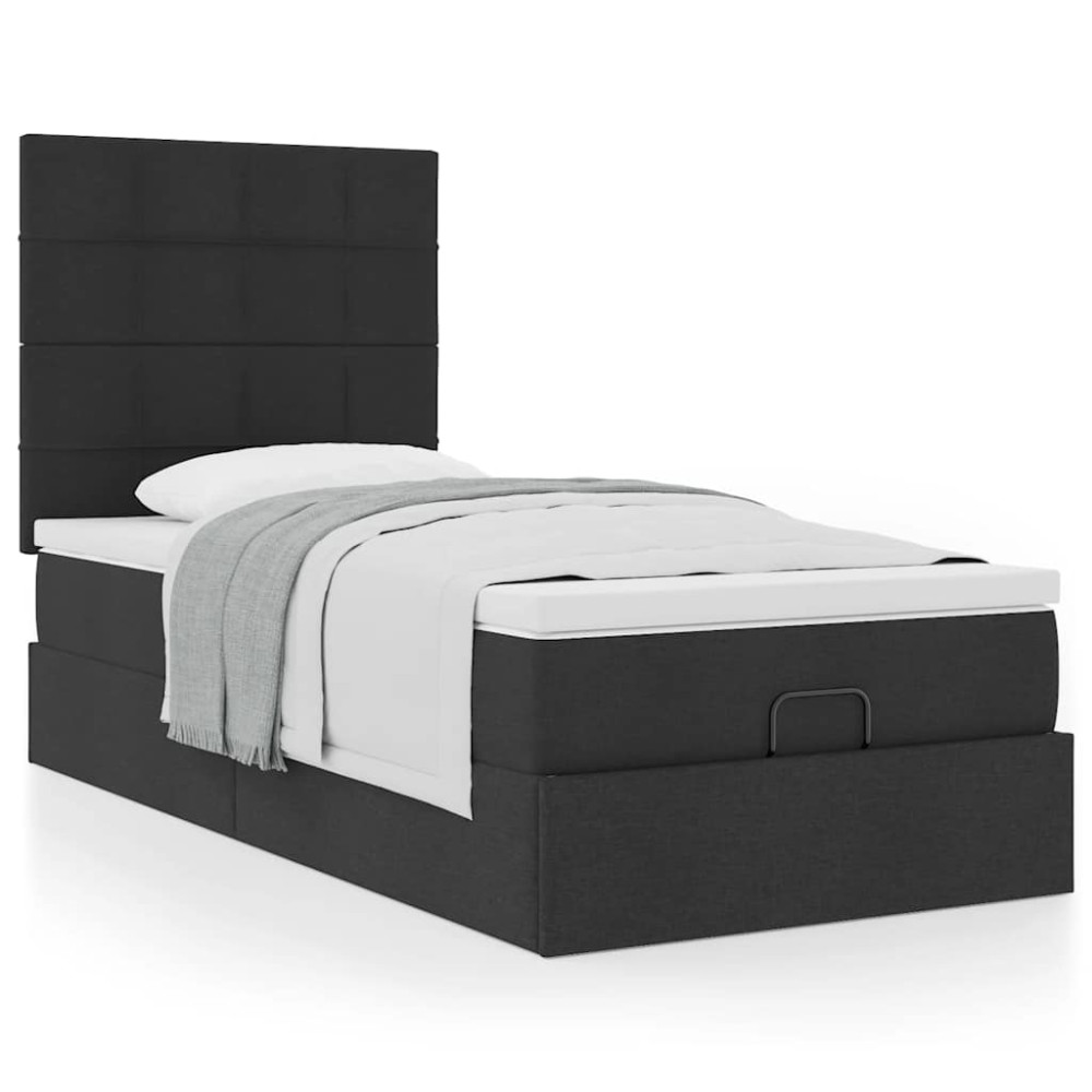 Produktbild för Ottoman säng med madrass svart 100x200 cm tyg