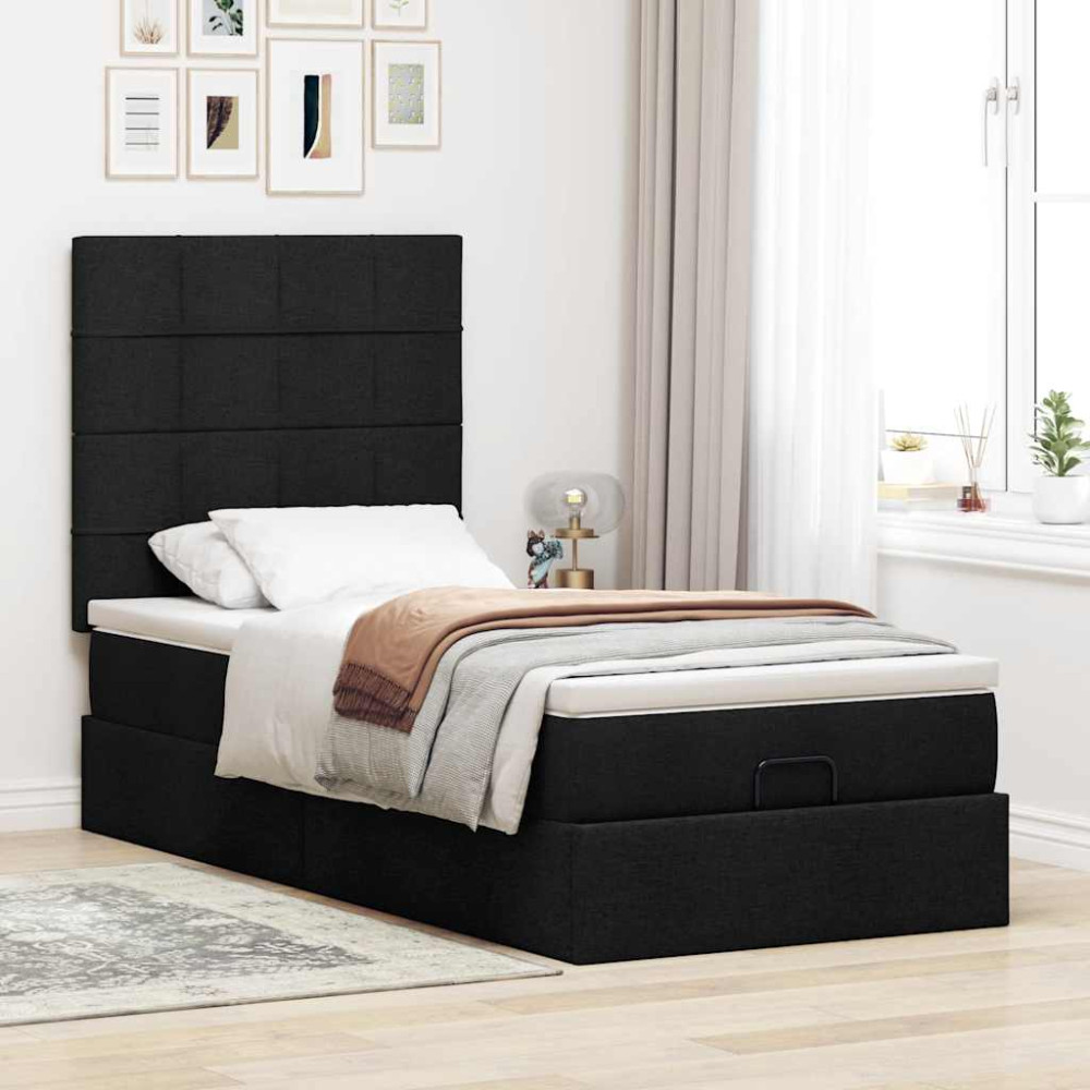 Produktbild för Ottoman säng med madrass svart 100x200 cm tyg
