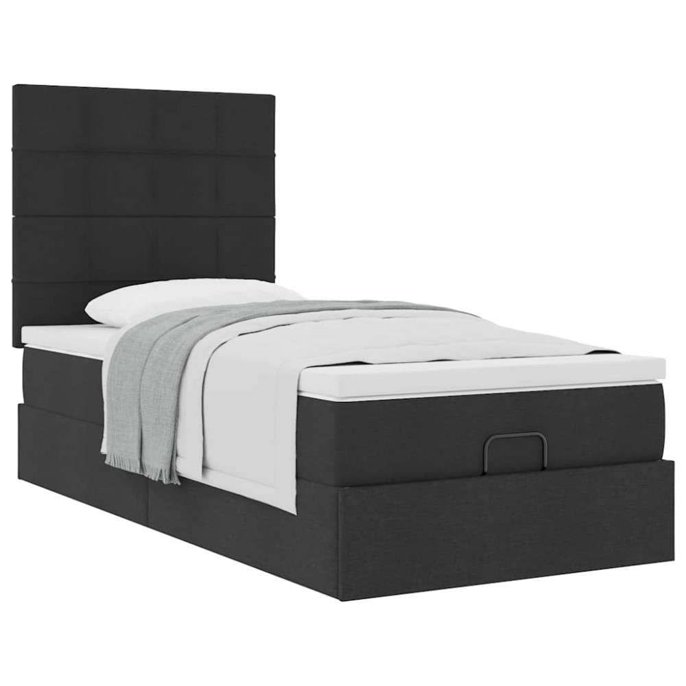 Produktbild för Ottoman säng med madrass svart 100x200 cm tyg