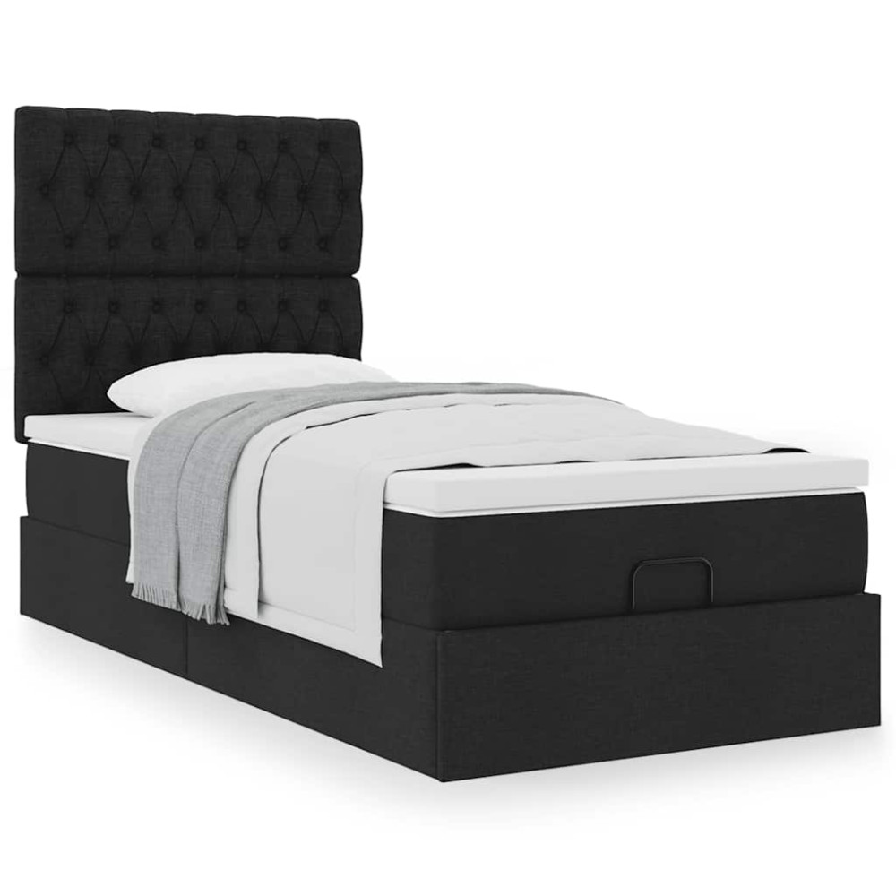 Produktbild för Ottoman säng med madrass svart 100x200 cm tyg