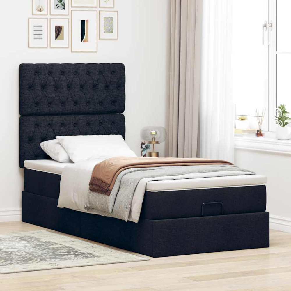 Produktbild för Ottoman säng med madrass svart 100x200 cm tyg