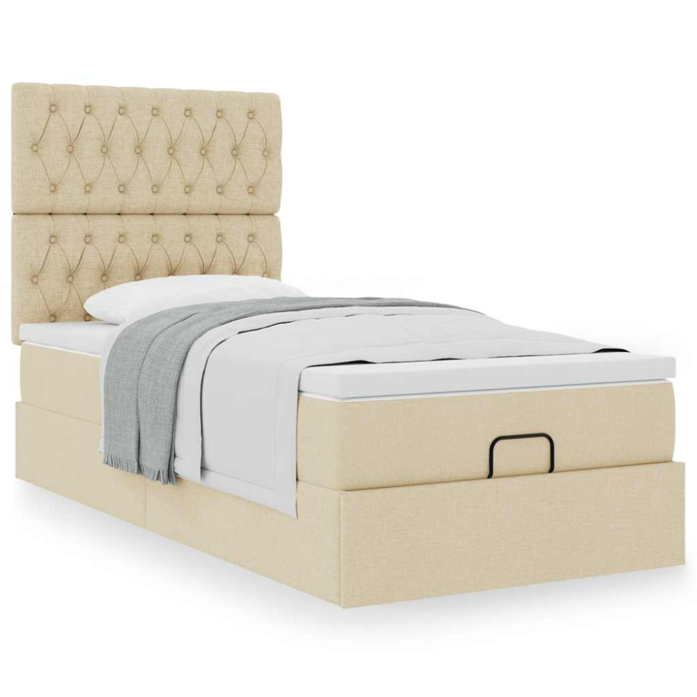 Produktbild för Ottoman säng med madrass gräddvit 100x200 cm tyg