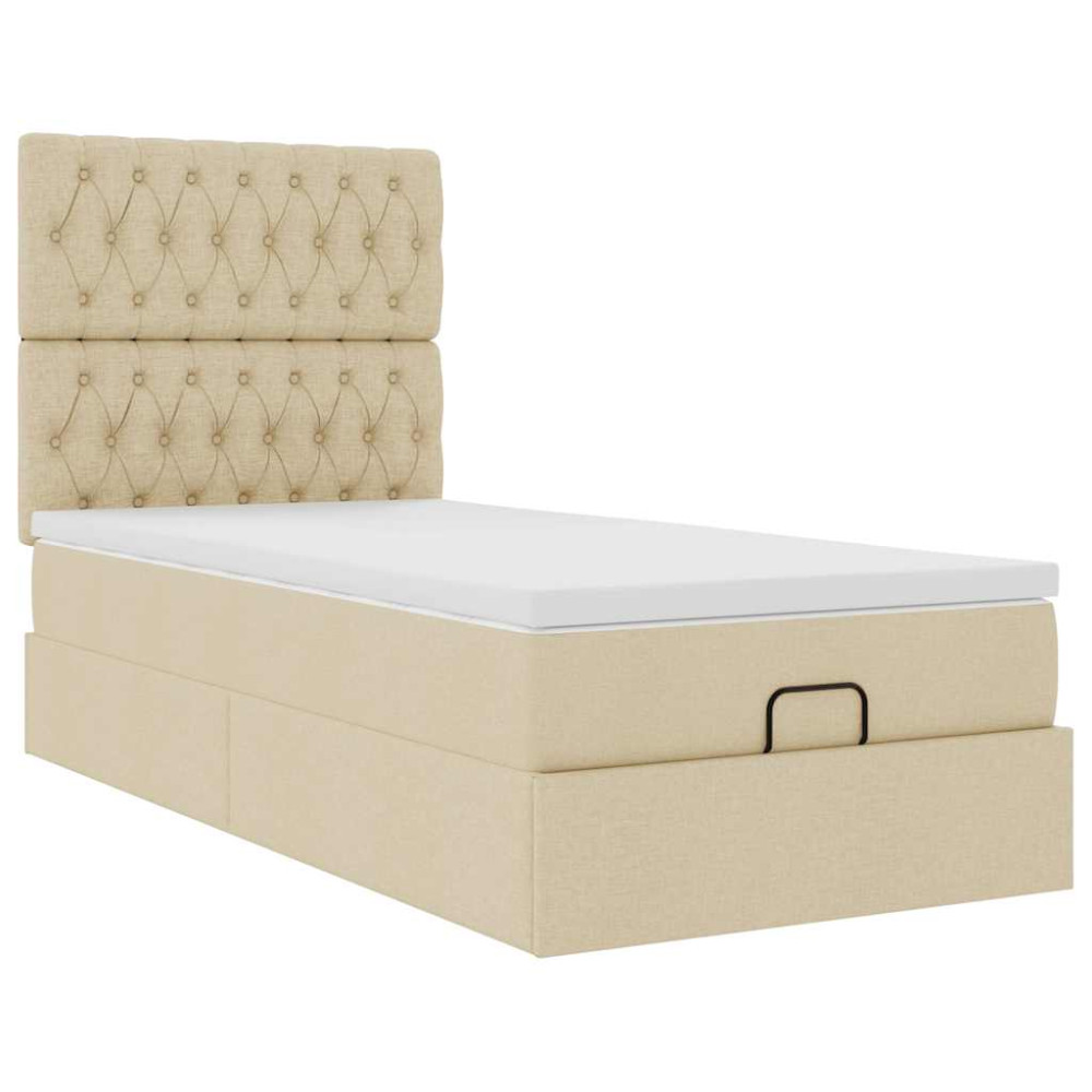 Produktbild för Ottoman säng med madrass gräddvit 100x200 cm tyg