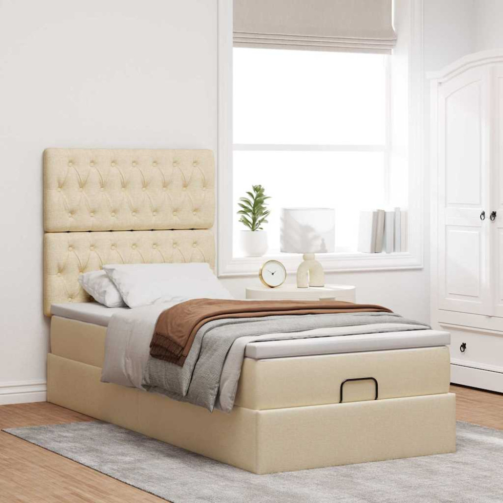 Produktbild för Ottoman säng med madrass gräddvit 100x200 cm tyg