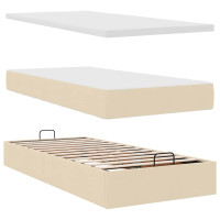 Produktbild för Ottoman säng med madrass gräddvit 100x200 cm tyg
