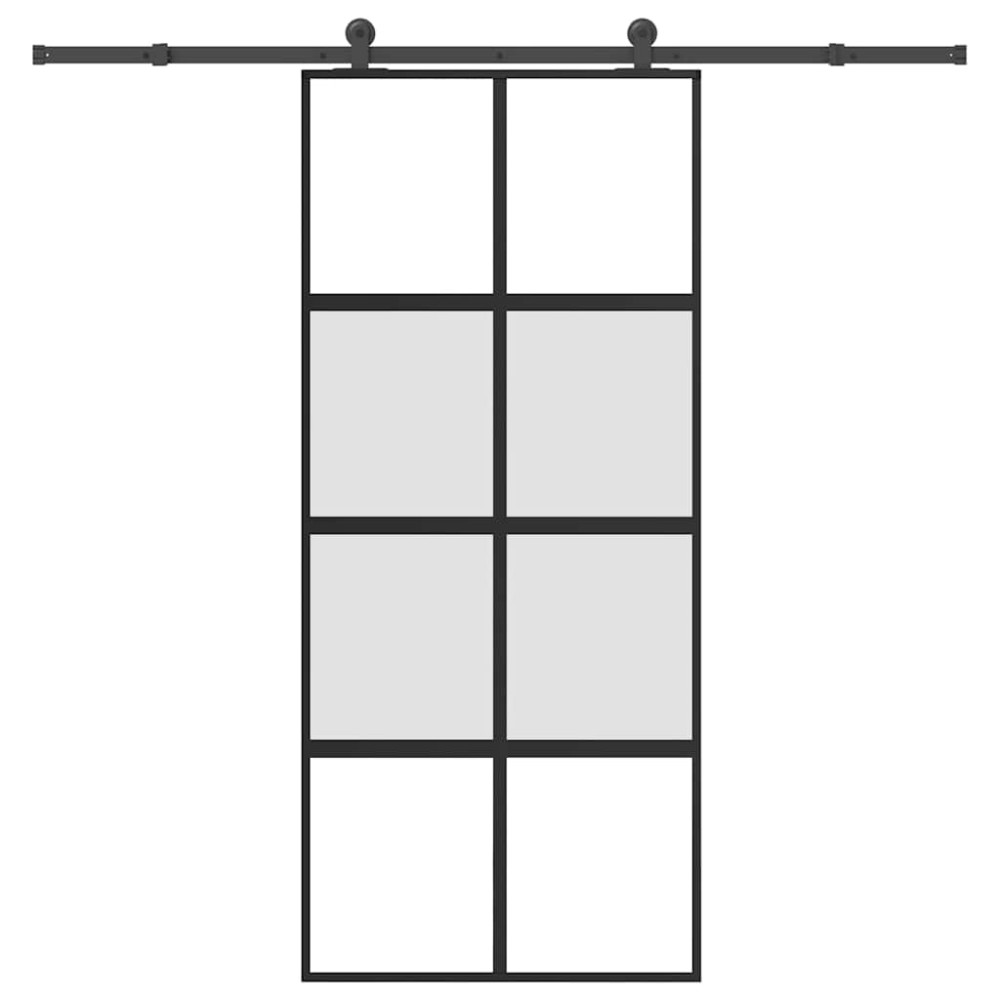 Produktbild för Skjutdörr med beslagset härdat glas och aluminium 90x205 cm