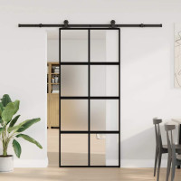 Produktbild för Skjutdörr med beslagset härdat glas och aluminium 90x205 cm