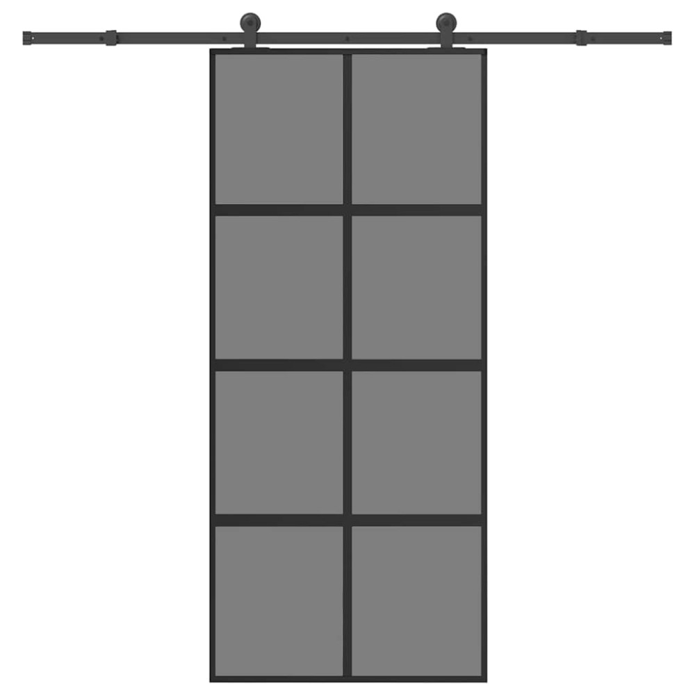 Produktbild för Skjutdörr med beslagset härdat glas och aluminium 90x205 cm