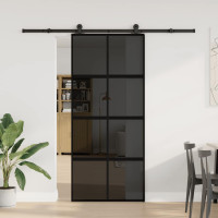 Produktbild för Skjutdörr med beslagset härdat glas och aluminium 90x205 cm