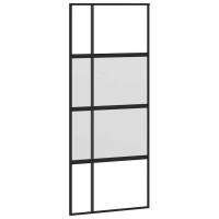 Produktbild för Skjutdörr med beslagset härdat glas och aluminium 90x205 cm